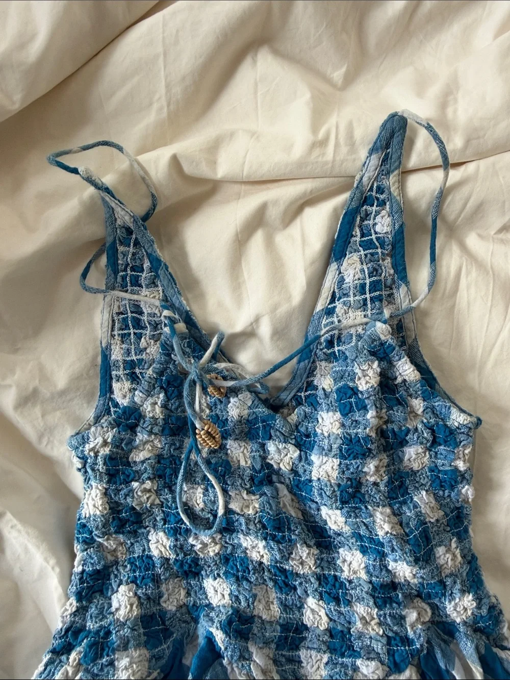 Blue Gingham V-Neck Summer Maxi Dress - Picture 5 of 5